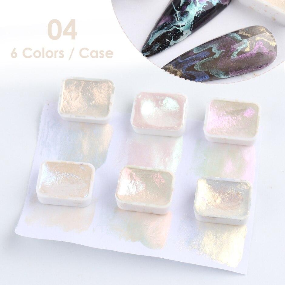 

6 цветов/набор, мерцающий металлик, пигмент для дизайна ногтей, акварель, твердые краски, набор, декор для дизайна ногтей