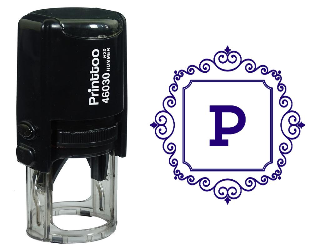 Printtoo Square Swirl Border Alphabet P Monogram Initial Self Inking Rubber Stamp Office