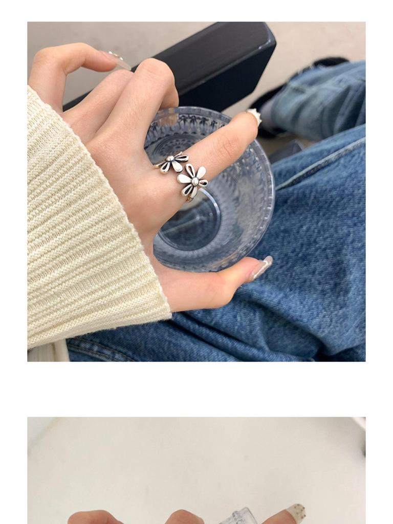 925 Sterling Silver Floral Ring: Women's Retro Fashion Open Adjustable Design