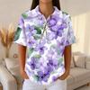 Women’s Casual Knit Short Sleeve Collared Shirt with Floral Print Relaxed Fit Lightweight Top for Everyday Wear