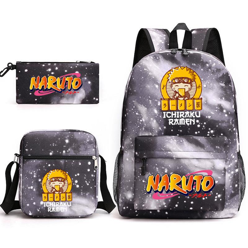 Naruto Starry Sky School Bag Three-Piece Shoulder Bag Pencil Case Anime Cartoon Backpack Male