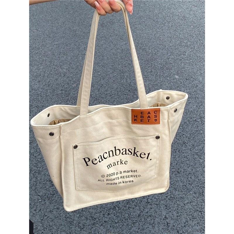 Large-capacity Tote Bag for Women, Korean Version of Printed College Students In Class Canvas Bag Harajufeng Literary Shoulder Bag 2025