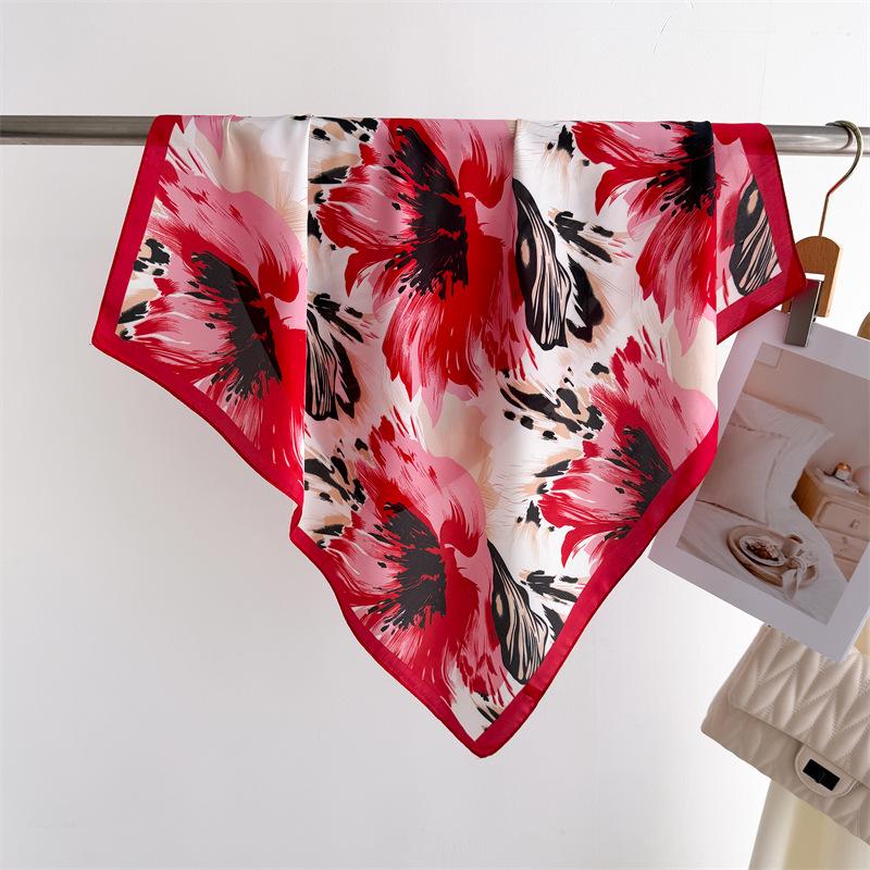 Elegant Spring Floral Silk-Blend Square Scarf - Headscarf & Neck Protection Neckerchief for Women