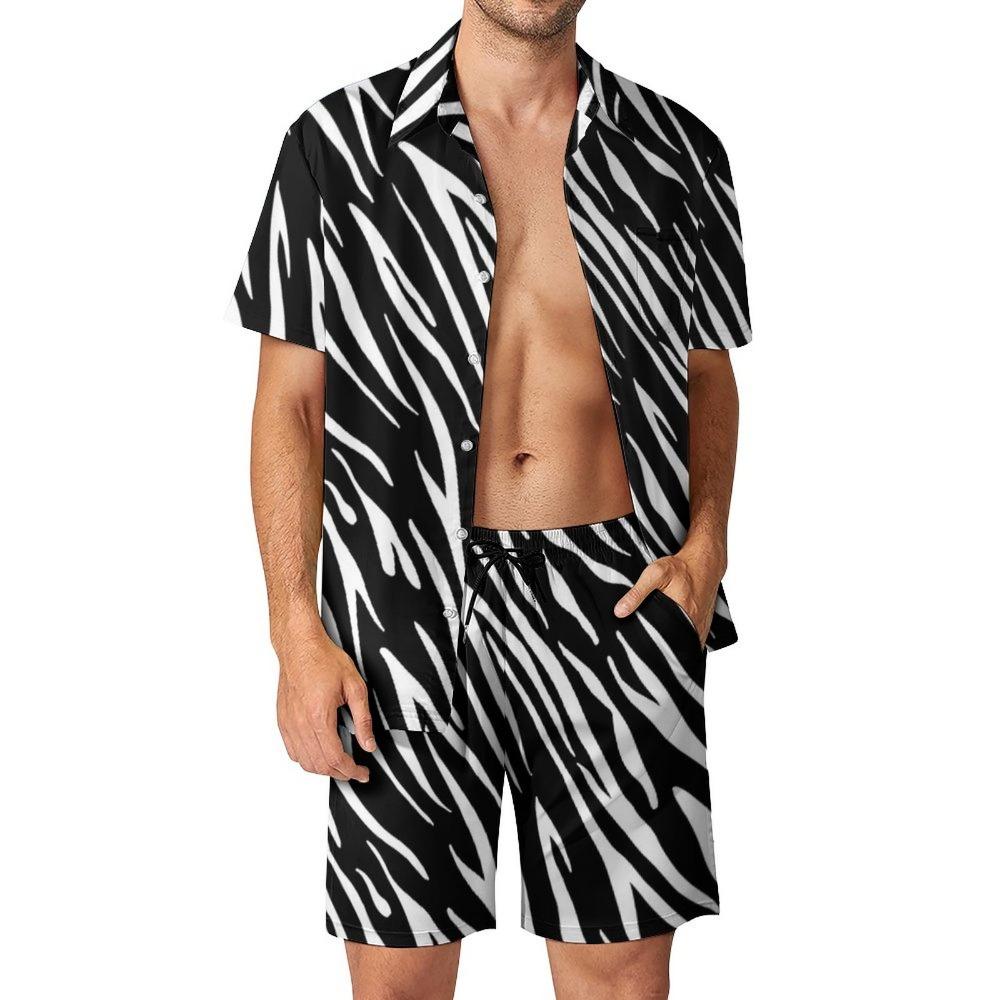 Ameerika Suvine Tiiger Leopard Triibuline 3D Prinditud Meeste Särgi Komplekt Lühikeste Varrukatega Särk Üle suurusega Rannapüksid Tänavariietus Havai ülikond