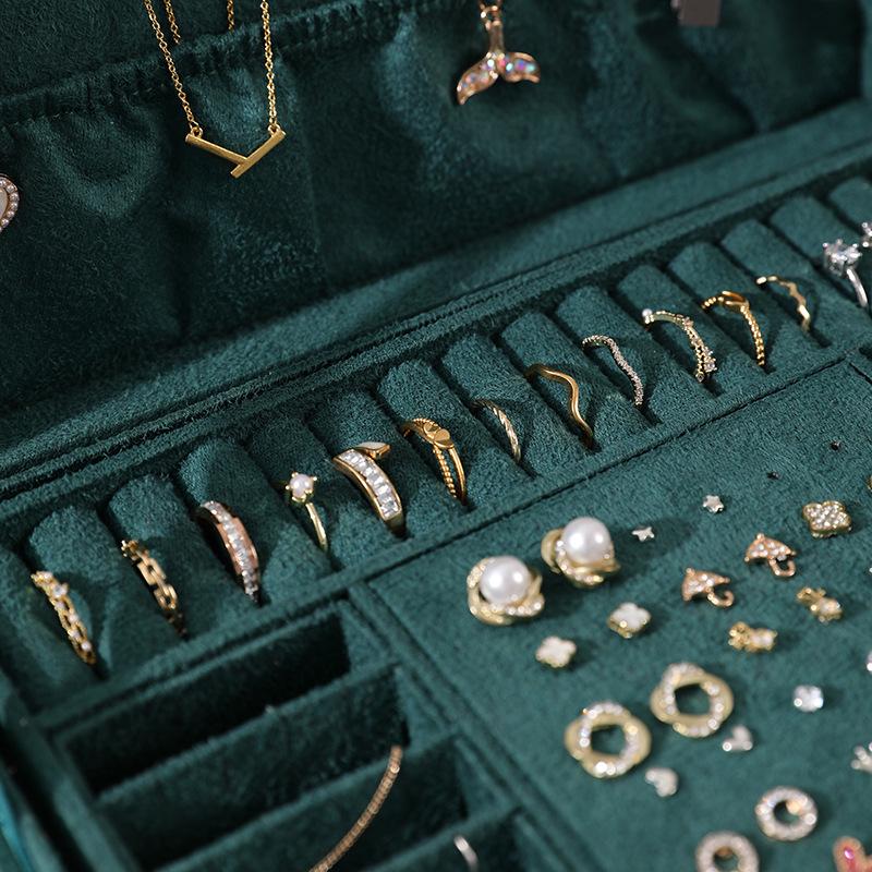 Lockable Three-Layer Velvet Jewelry Box with Earring, Ring, and Bracelet Storage