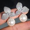 Hot-selling New Earrings, Korean Version of Fashion Imitation Pearl Stud Earrings for Women, Clover Petal Zircon Earrings