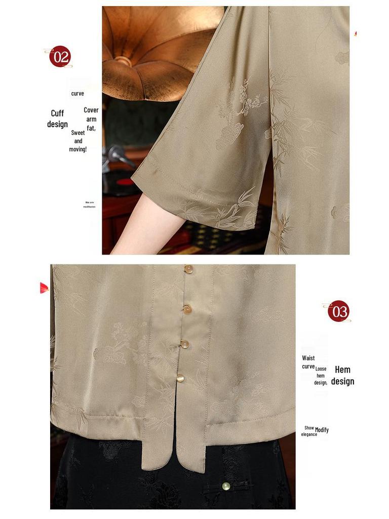 Frühling 2024 Damen Retro Chinesischer Stil Bestickte Kunstseide Tang Bluse