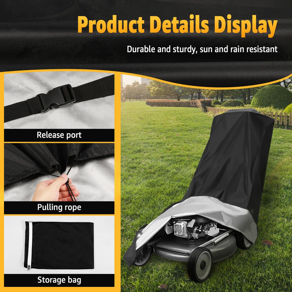 420D Outdoors Lawn Mower Cover Heavy Duty Polyester Oxford Push Mower Cover Waterproof Sunscreen Lawnmower Covers Anti-Tear Lawn