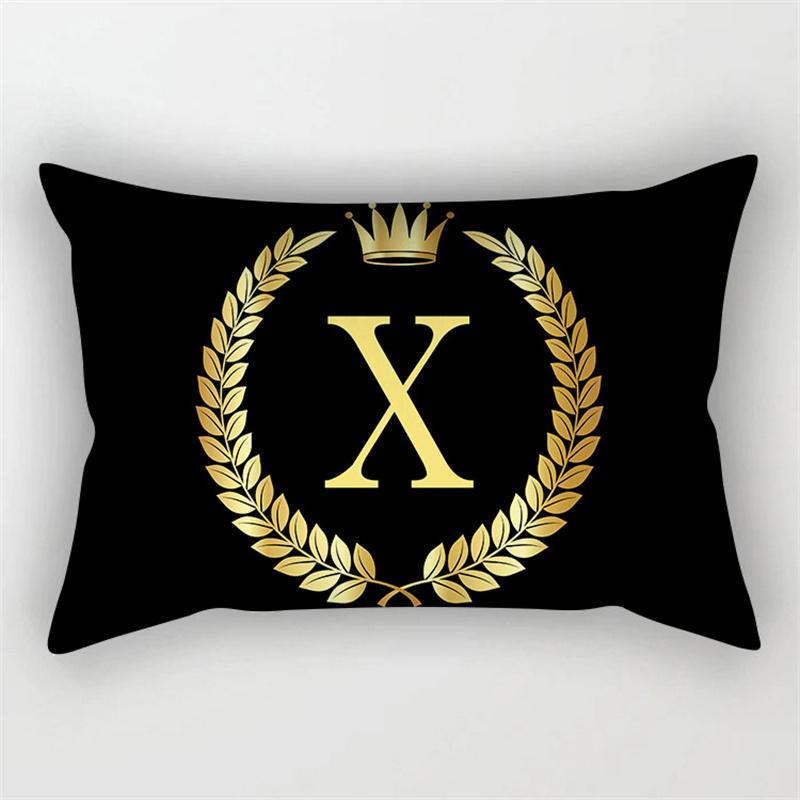 Gold Color Letter Cushion Cover 30x50cm Rectangle Pillow Case Crown Leaves Plant Polyester Black Sofa Pillow Cover Home Decor