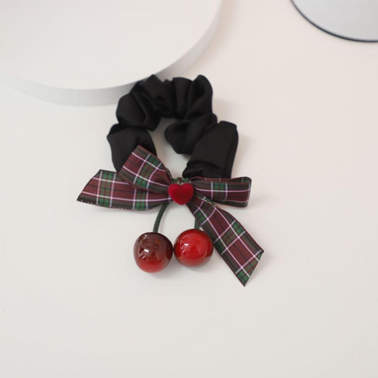 

Elegant Cherry Velvet Hair Scrunchies - Ballet Style Elastic Headwear