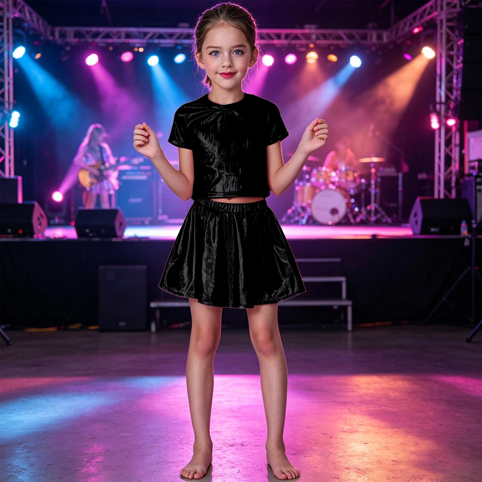 

Kids Pleated Dance Skirt - Foil Elastic Waist Folding Skirt M чёрный