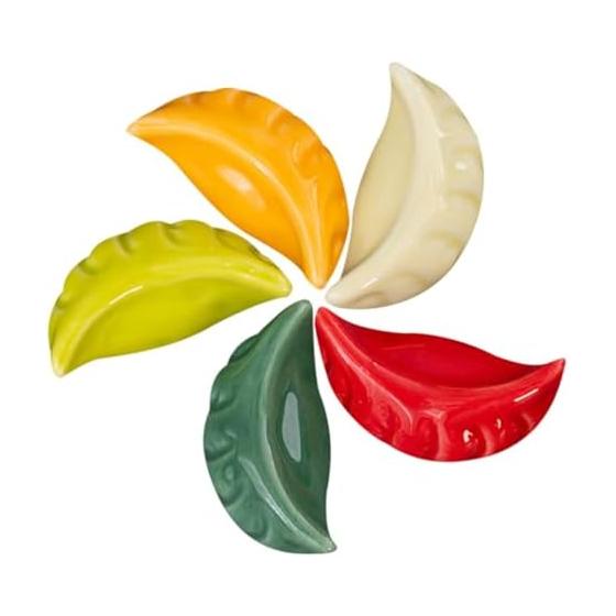 Abaodam Ceramic Gyoza Shaped Chopstick Rests, Set of 5, Gyoza Shape Chopstick Rest Spoon Holder, Japanese Dining Scene Cutlery Rest, Assorted Colors,