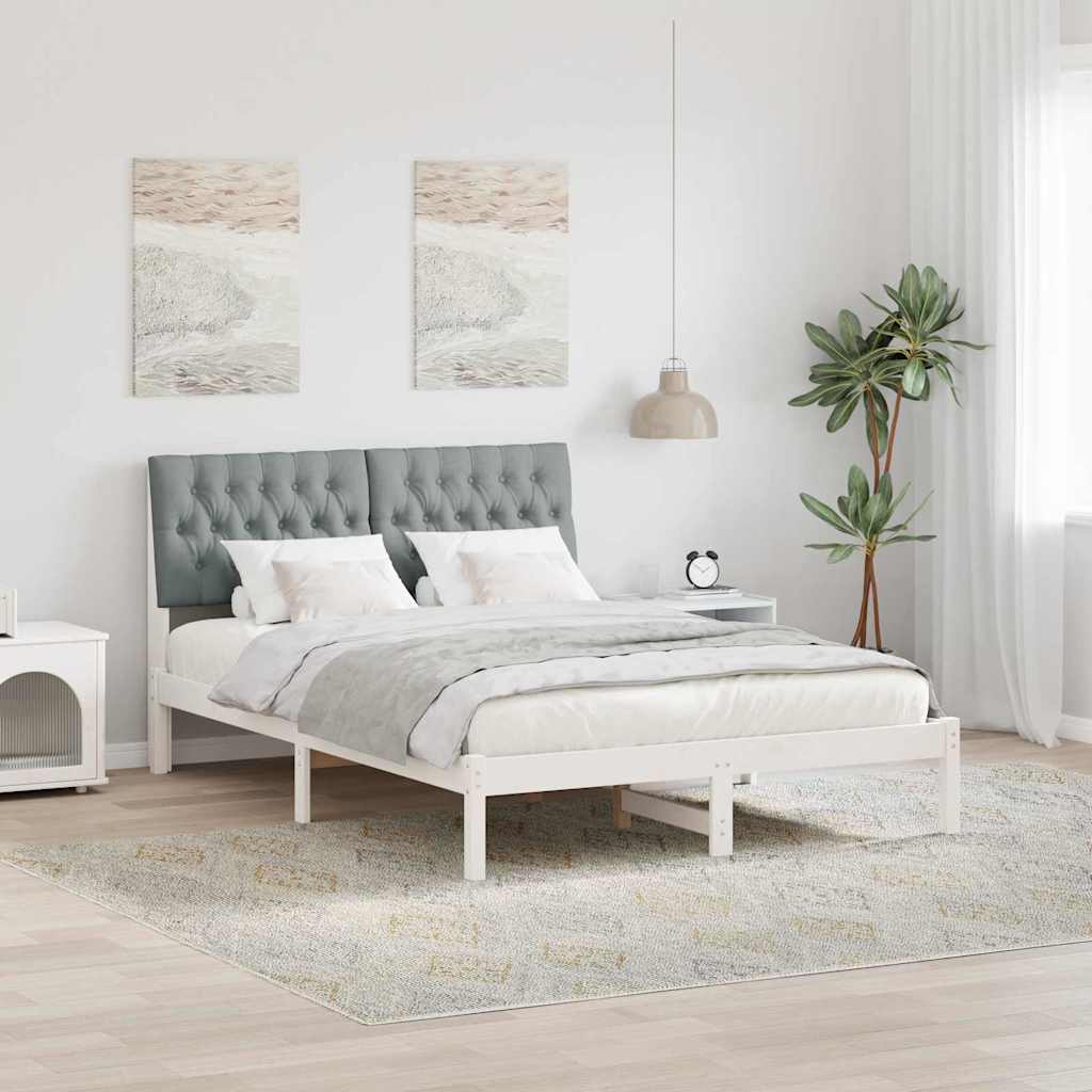 White Upholstered Bed Frame with Headboard 135 x 190 cm