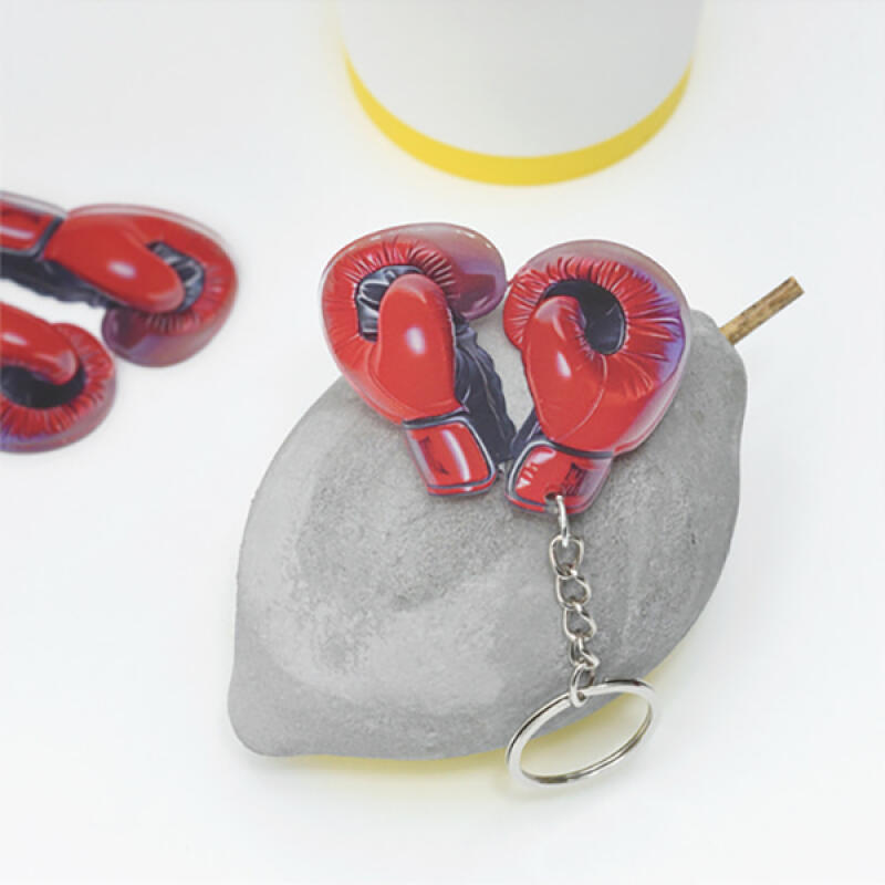 Red boxing glove shaped flat acrylic keychain