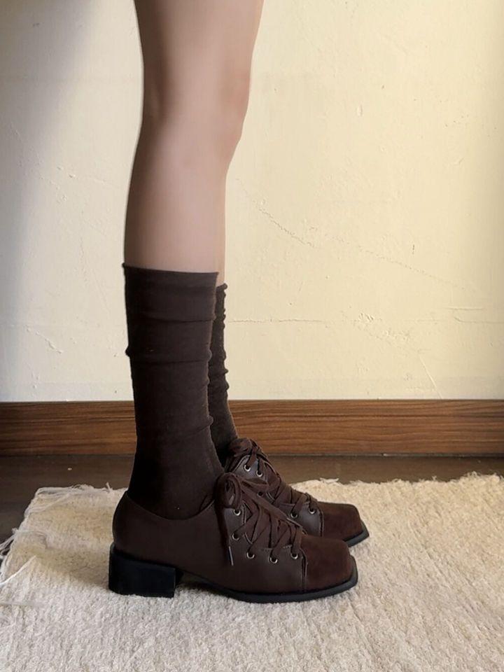 Fashion retro British lace-up square head single shoes women's spring 2025 new niche design thick heel Mary Jane shoes