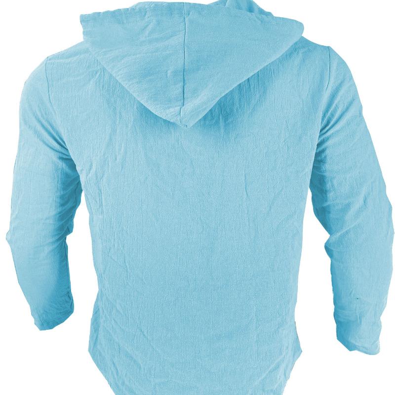 Spring and Summer Men's Hooded T-shirt Solid Color Cotton and Linen Men's Casual Long-sleeved Top