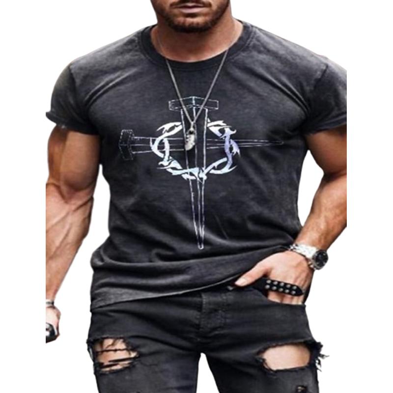 Nové letní pánské módní tričko Osobnost Vícebarevné pánské tričko s křížovým potiskem