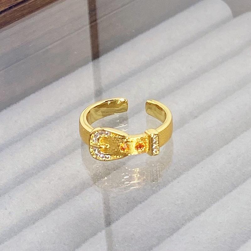 

Medieval Vintage Brushed Zircon Chinese Knot Belt Open Ring Light Luxury Retro Ring