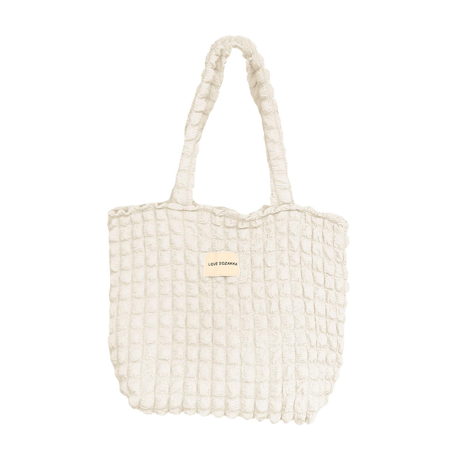 

Нежная плиссированная сумка-тоут из пузырькового материала, большая вместительная сумка через плечо с застежкой-молнией, универсальная сумка для женщин и девочек, повседневная одежда белый