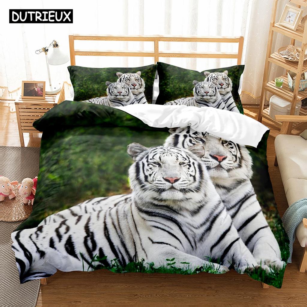 Animal White Tiger Bedding Set Scenery Comforter 3D Print Luxury Duvet Cover Set Home Textile Decor Full Queen King Single Size
