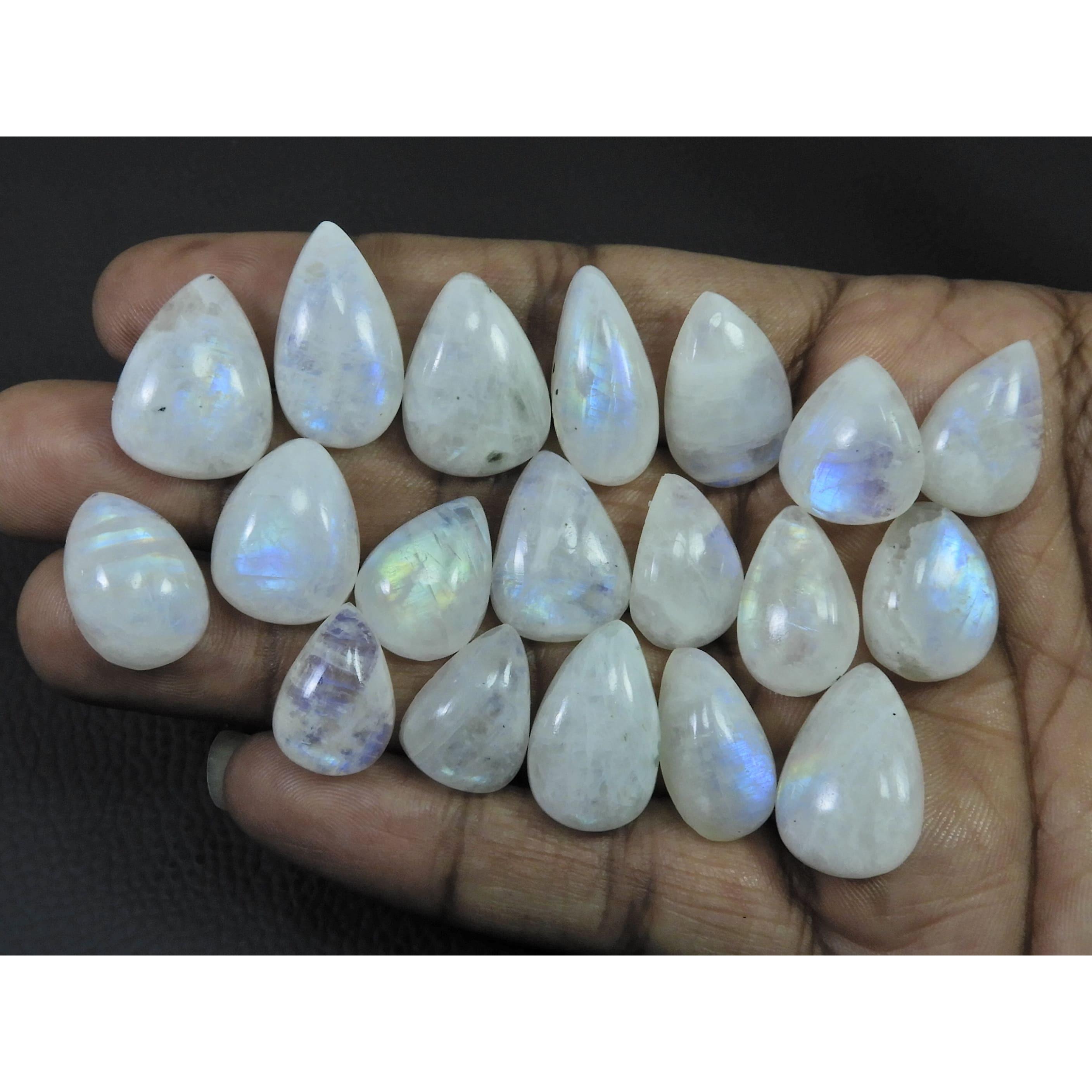 

17-21MM Natural Rainbow Moonstone Pear Cabochon Loose Gemstone 19 Pcs Lot C-545