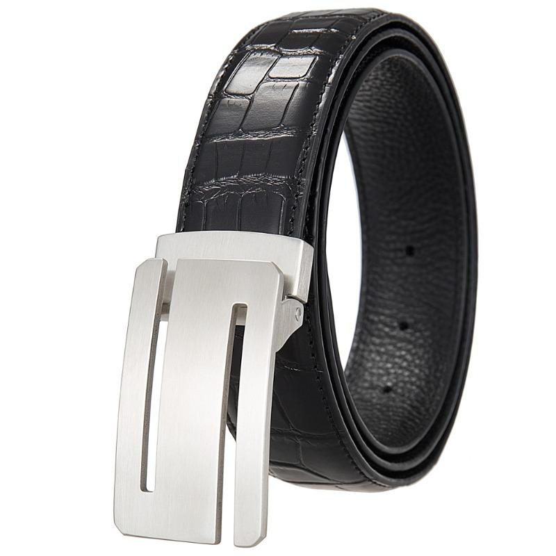 Stainless steel smooth buckle leather belt - men's belt - 3.5cm top grain leather belt