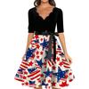 Women’s Vintage Scalloped Neck Half Sleeve Fit and Flare Dress with Star and Firework Print A Line Midi Skirt Tie Waist