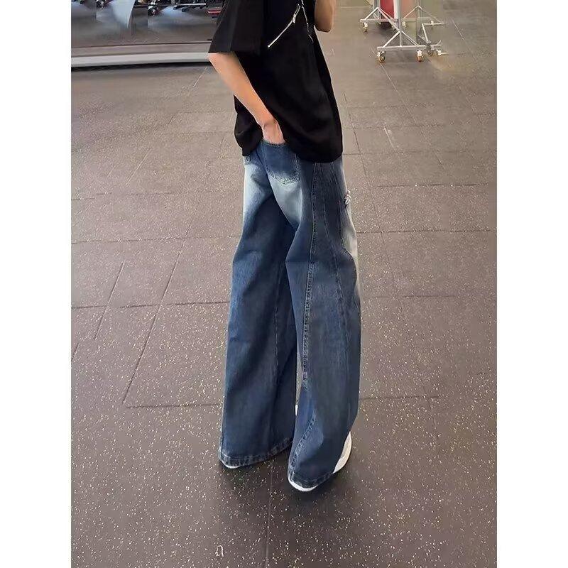 American Retro Blue Tooling Jeans Men's Summer Slightly Pulled Pants Loose Bf Lazy Wind Wide-leg Scimitar Pants