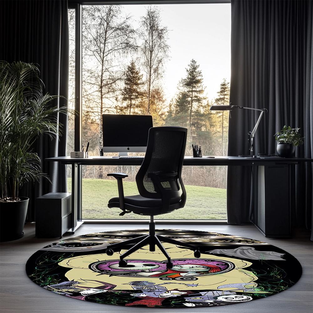 The Nightmare Before Christmas Printed Round Rug Carpet Chair Rug Area Rug Entryway Doormats,for Office Chair Living Room Bedroom Kitchen Room.