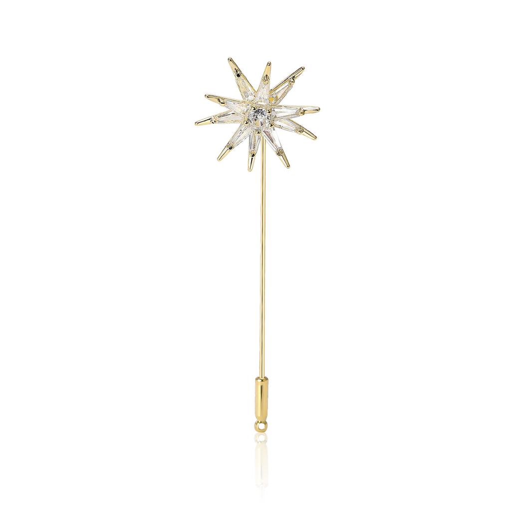 Fashion Long Needle Slightly Inlaid Copper Zircon 8-Star Brooch, Simple Niche Women'S Clothing Corsage Jewelry Pin