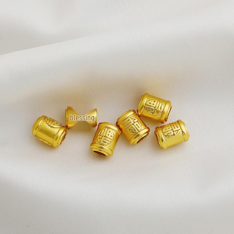 Gold-Plated Fu Character Barrel Bead – Lucky Charm DIY Jewelry Spacer