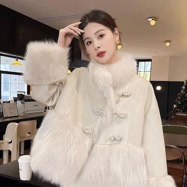 

Элегантный женский пуховик в китайском стиле с белым утиным пухом, пальто и мехом для осени и зимы L бежевый