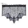 Halloween Party Table Set Door Curtain, Lace Spider Web Fireplace Cover, Scary Skeleton Witch Shrink-resistant Fabric Bat Print Window Drapes for Home