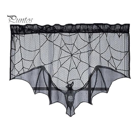 Halloween Party Table Set Door Curtain, Lace Spider Web Fireplace Cover, Scary Skeleton Witch Shrink-resistant Fabric Bat Print Window Drapes for Home
