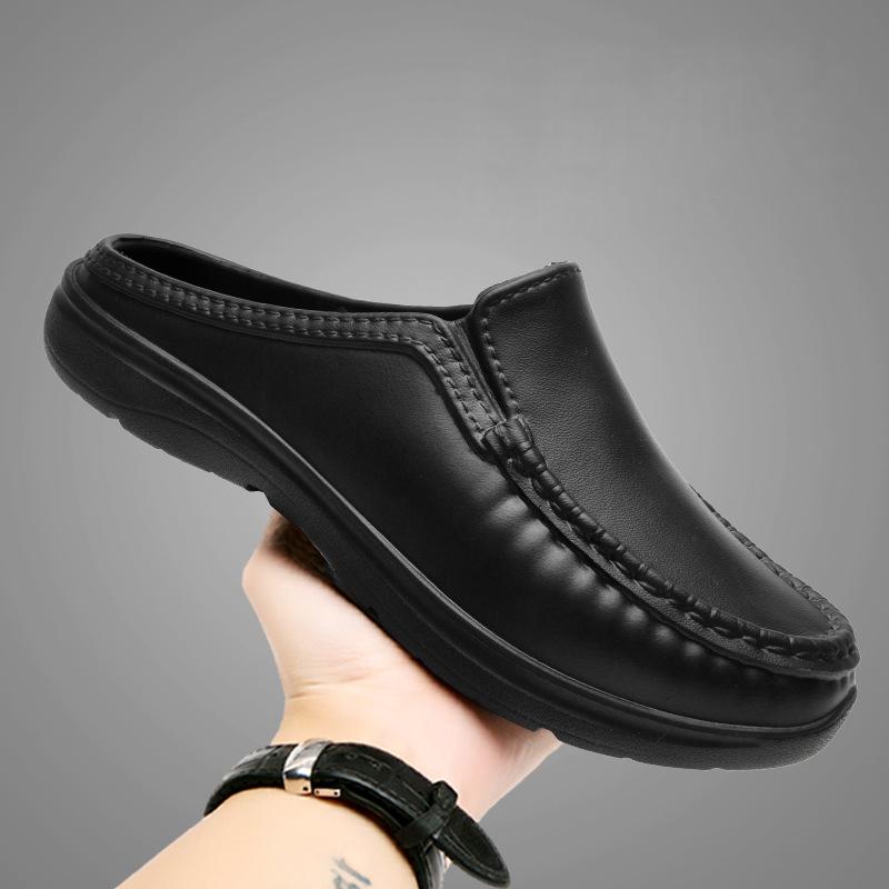 Plus Size Men s Shoes Non Slip Chef Shoes Men s Casual Leather Shoes Baotou Half Slippers Lazy Shoe Slip-on Driving Shoe Outdoor Slippers 39 чёрный