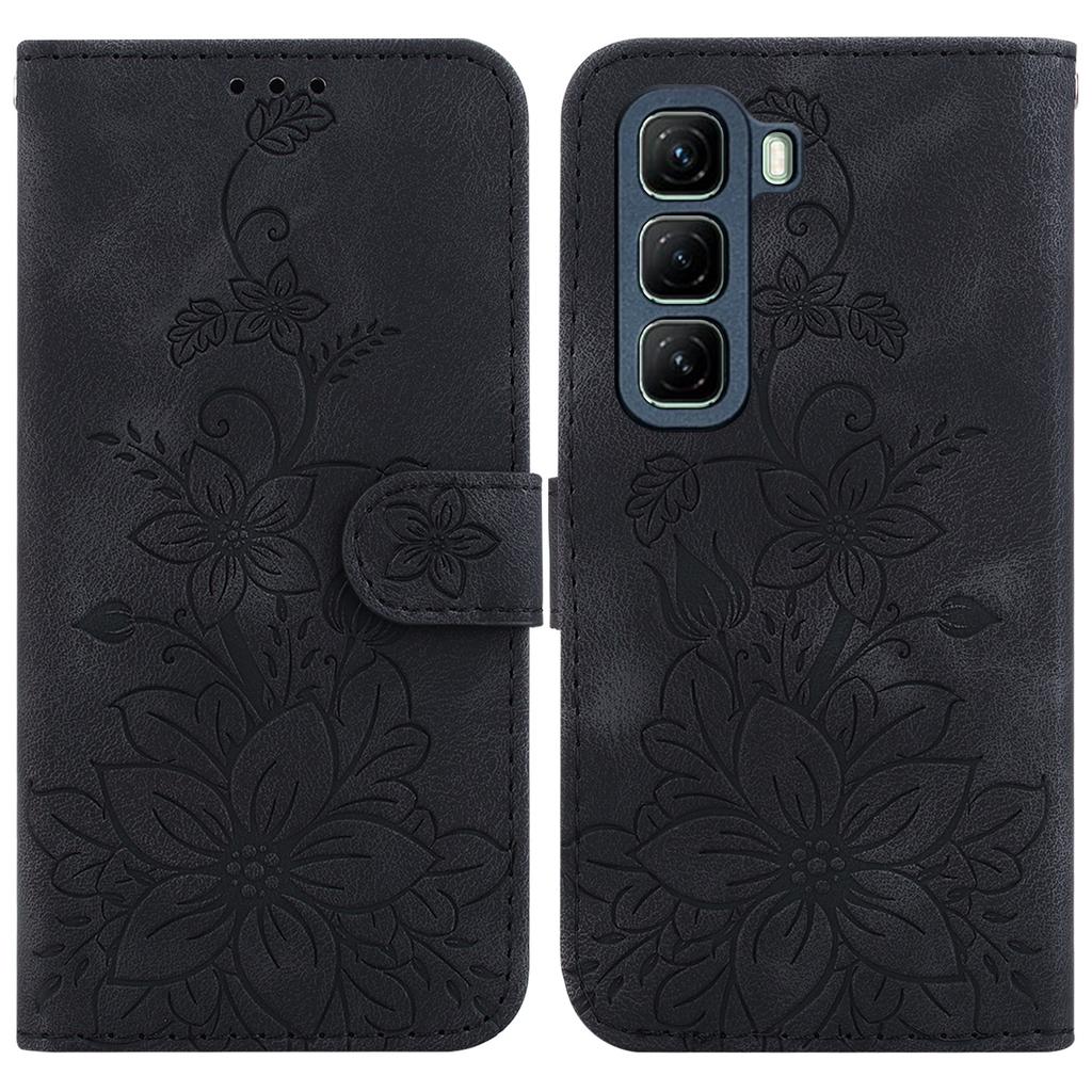 For Infinix Hot 50 5G Case Lily Flower Imprint Leather Phone Cover with Stand