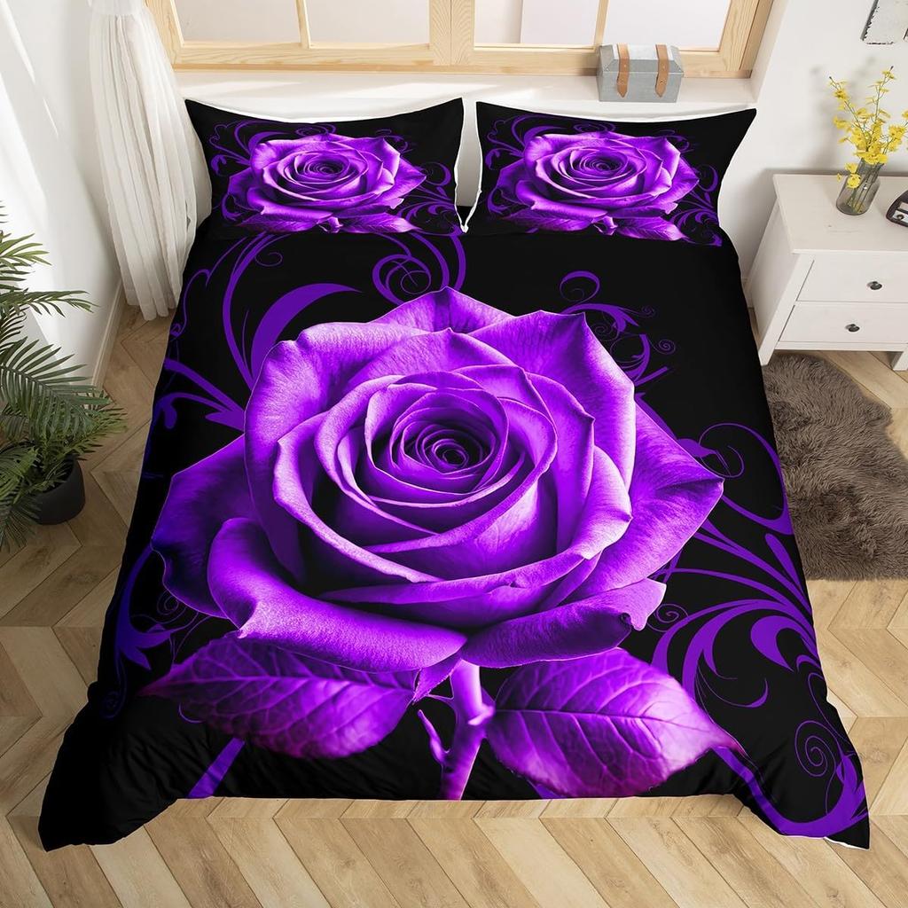 Rose Flower Duvet Cover Set Twin King Botanical Floral Bedding Set Garden Flowers Quilt Cover Valentine'S Day Bedspread Cover