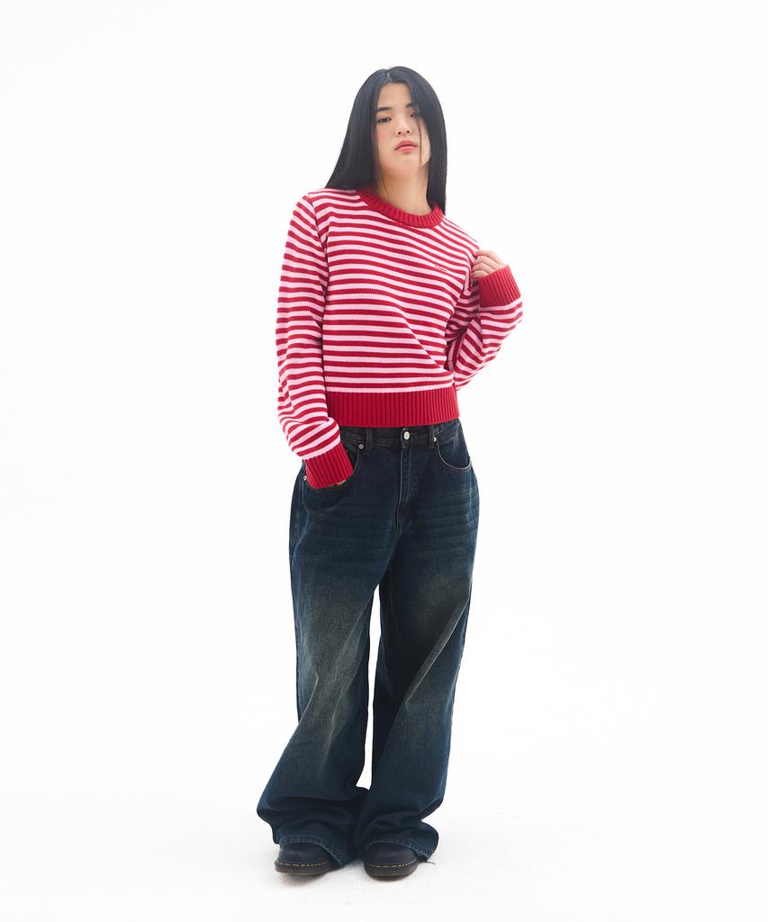AMES-WORLDWIDE Basic Small Logo Stripe Knit Red