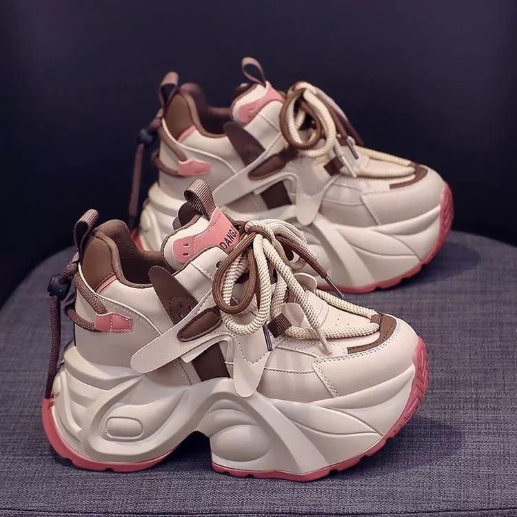 Fashion Womens Sneakers Shoes 2024 Fashion Tennis Female Woman-shoes Designer Trainers New Thick Sole Rose High Fabric Lace-Up