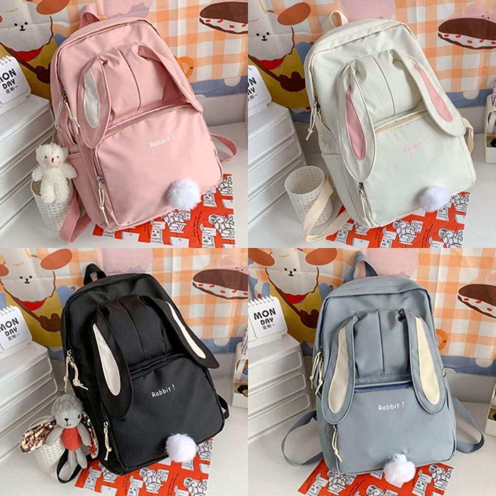 

Корейский стиль милый кролик рюкзак мультфильм Mochila милый школьная сумка медведь кулон рюкзак для женщин