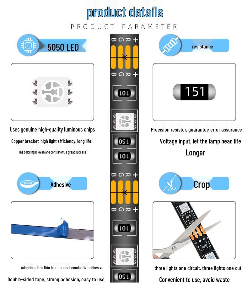 5050 RGB LED Self-Adhesive USB TV Backlight Strip, 5V Low Voltage Atmosphere Light Set