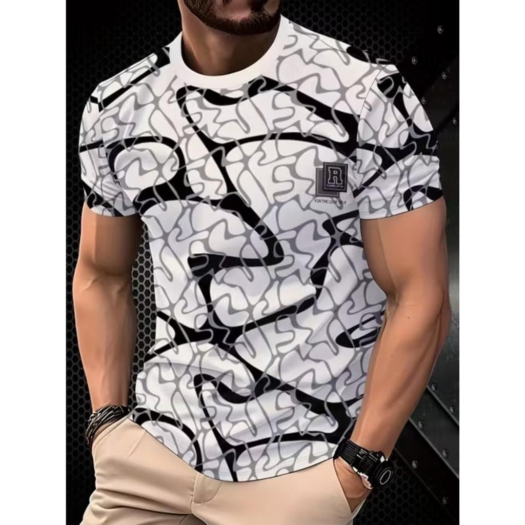 New Summer Men's Fashion T-shirt Personality Retro Pattern Printed Men's T-shirt Top
