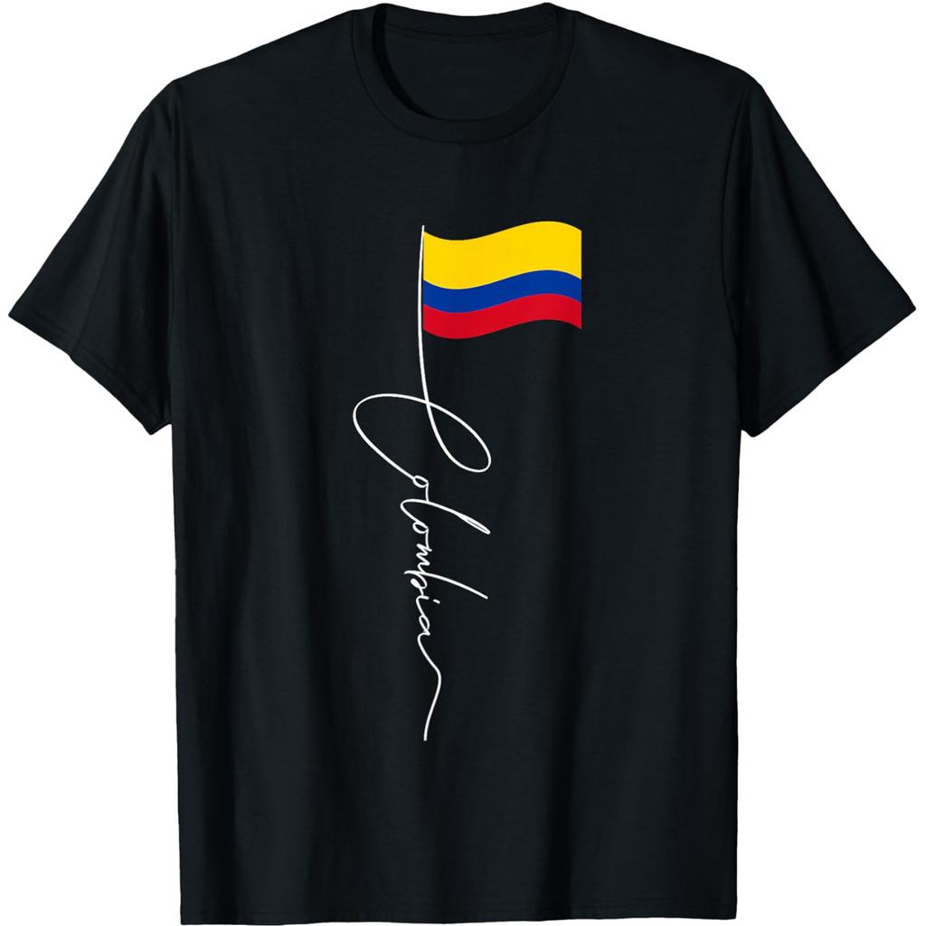 Kolumbien Signatur Fahnenmast Kolumbianische T-Shirts Unisex Reine Baumwolle Humor Streetwear T-Shirt Kurzarm Unisex Lockere Kleidung