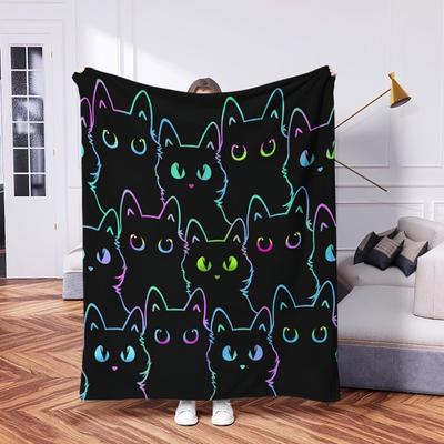 [Cute Cartoon Flannel Blanket] 1pc Autumn Cartoon Black Cat Flannel Blanket - Soft Blanket for Office Home Bed Sofa