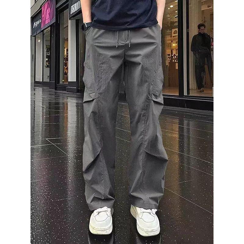 Men's Lightweight Cargo Parachute Pants Casual Loose Fit Straight Leg Quick Dry Streetwear Trousers