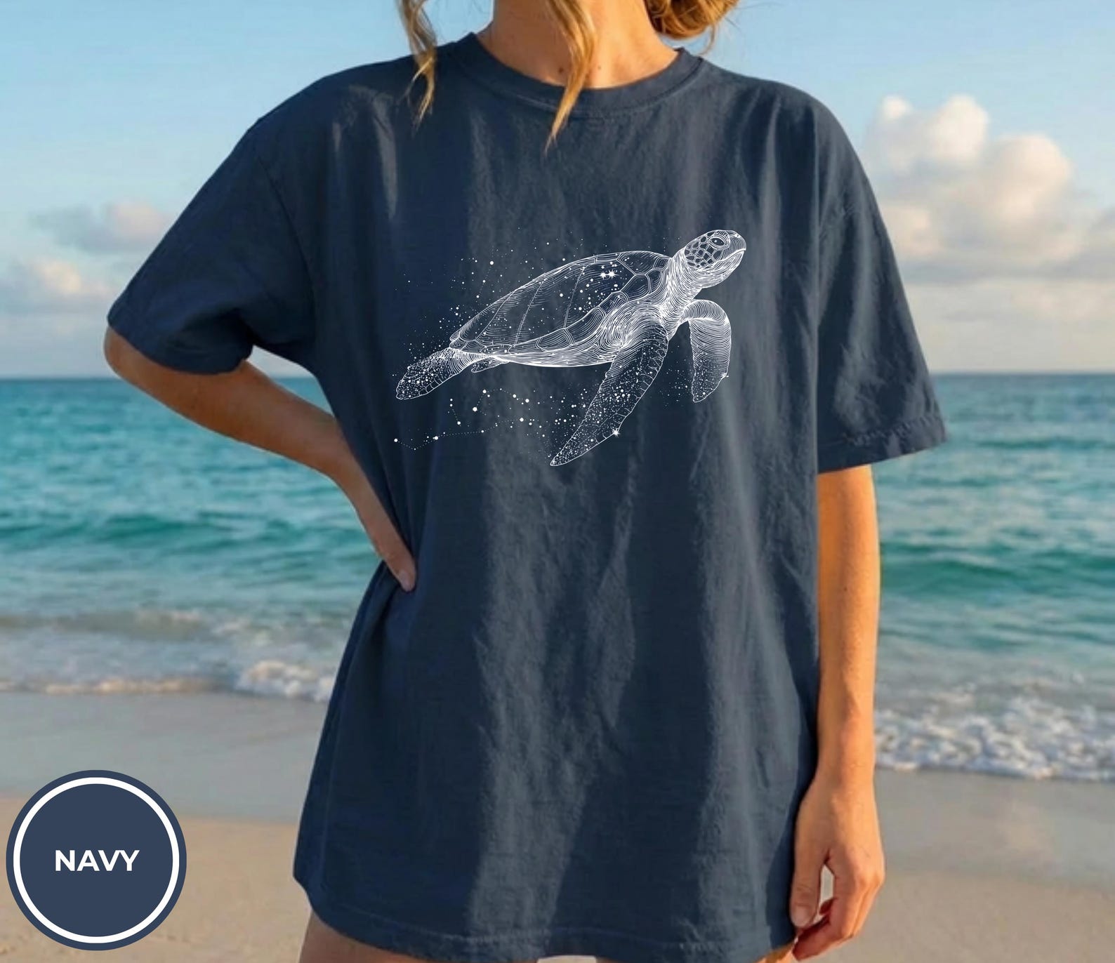 Constellation Sea Turtle T-shirt | Nautical Ocean Tee, Sea Animal Lover T-Shirt 2XL