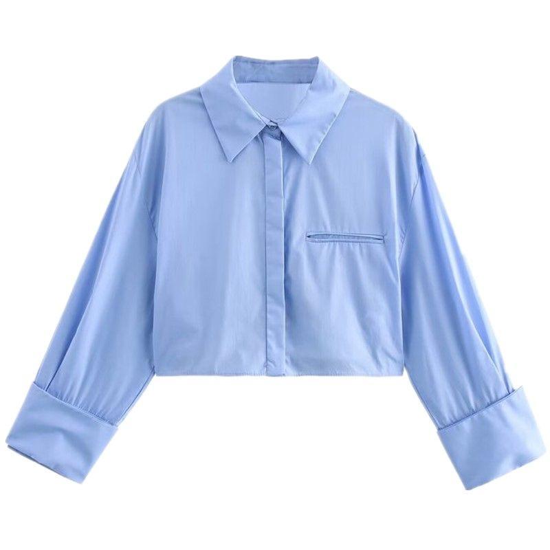 Fashion Style 2024 Autumn New Women's Cotton Open Back with Belt Poplin Long Sleeves Shirt 8400260