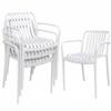 Set of 4 Stackable PP Outdoor Garden Chairs with Curved Backrest Slatted Seat 55x58.5x81.5 Cm White