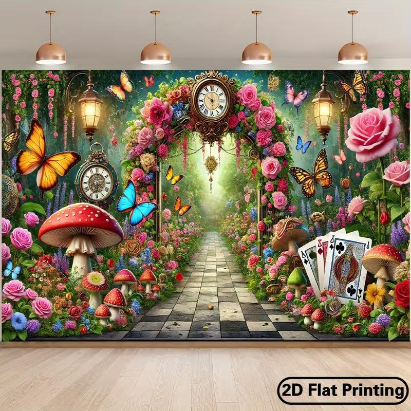 

2D Whimsical Wonderland Mushroom & Card Backdrop for Studio & Party 47.2x31.5inch/120*80cm