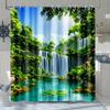 1Pc Nature Landscape Shower Curtain Extra Large Waterfall Tree Print Bathroom Partition Curtain, Machine Washable Bathroom Decor
